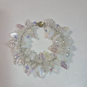 irredescent leaf bubble white clear beaded bracelet spring summer acrylic